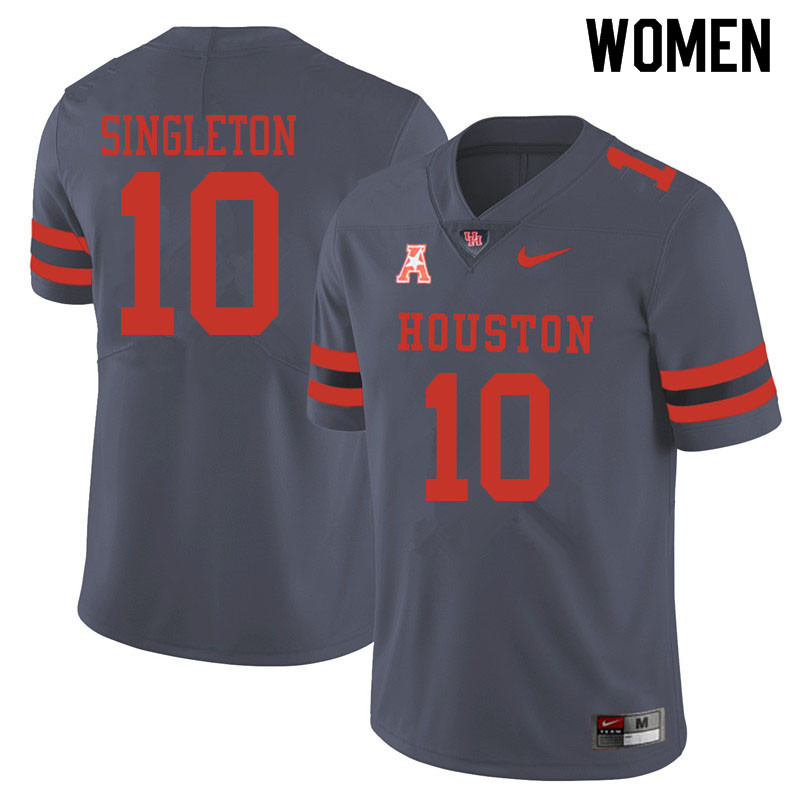 Women #10 Jeremy Singleton Houston Cougars College Football Jerseys Sale-Gray